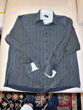 Marcello Sport Men's Striped Button Down Black & White Size Large